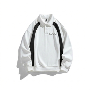 Sweat-shirt décontracté en coton tricoté pour homme, blanc, à manches longues, col boutonné, coupe classique, respirant, avec logo imprimé, idéal pour l'automne - Product Image 2