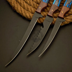 Ensemble de 3 couteaux à filet en acier inoxydable, manche en bois fait main, lames de 6, 7 et 8 pouces, ambidextres, meilleur cadeau pour la pêche, couteau de cuisine - Product Image 2