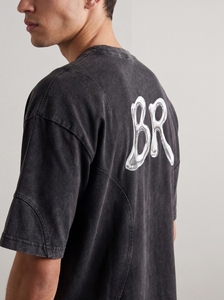 Camiseta Negra Extra Grande Personalizada para Hombre, con Gráfico de Letras Metálicas Cromadas, Manga Corta, Estilo Urbano, de Algodón - Product Image 4
