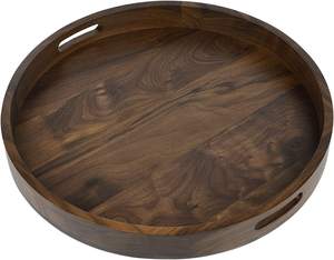 Bandeja Redonda de Madera Hecha a Mano, Sostenible y Moderna, con Asa de Hierro, Apta para Lavavajillas, Decorativa para Mesa de Comedor, Bandeja Otomana - Product Image 4