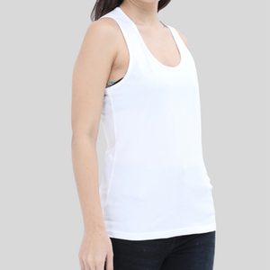 Women's White Cotton Scoop Neck Tank <b>Top</b> Casual Knitted Sleeveless Solid Color Hip Hop Style Quick Dry Short - Product Image 2