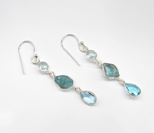 Elegant Blue Apatite and Blue Topaz <b>Dangle</b> <b>Earrings</b> Handmade 925 Sterling <b>Silver</b> Fine Gemstone Jewelry For Wedding Party Wear - Product Image 5