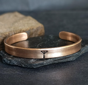 Copper Algiz Rune <b>Engraved</b> Open Cuff <b>Bangle</b> Bracelet Viking Nordic Protection Symbol Solid Copper Adjustable Flat Wristband - Product Image 4