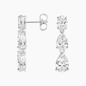 Oval and Pear Lab Grown Diamond Three Stone Drop <b>Earrings</b> Classic <b>Wedding</b> Design 10K 14K 18K Gold 925 935 <b>Silver</b> - Product Image 4