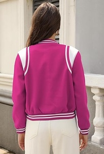 เสื้อแจ็คเก็ตวาร์ซิตี้ผู้หญิง สีชมพูขาว ตัดสี แขนยาว ปกคอพับ กระดุมแถวเดียว สไตล์สตรีทแวร์สำหรับฤดูใบไม้ร่วง - Product Image 3