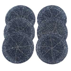 Handmade Navy <b>Blue</b> Beaded <b>Coasters</b> - Set of 6 - Decorative Cup <b>Coasters</b> - Product Image 4