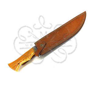 Cuchillo Bowie de Acero de Damasco Hecho a Mano, Hoja Afilada con Funda de Cuero, 256 Capas - Product Image 4
