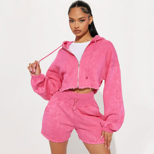 Ensemble personnalisé sweat à capuche en coton et short en polaire de haute qualité pour femme – Tenue 2 pièces oversize à faible MOQ, OEM - Product Image 1