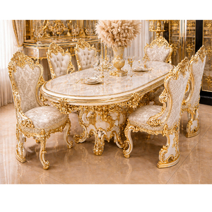Juego de mesa de madera tallada a mano con temática turca para comedor, con adornos de hoja de oro, para 8 personas, precio de fábrica. - Product Image 5
