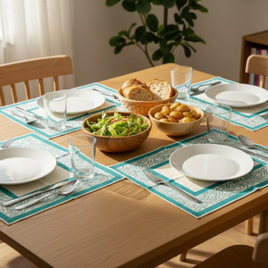 Ensemble de 6 serviettes de table en coton faites à la main Marine Life |   Thème océanique écologique |   Linge de table imprimé réutilisable |   Décoration de cuisine - Product Image 2