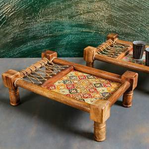 Wooden Handicraft Traditional Charpai Serving Platter Unique & Decorative <b>Snacks</b> and Drinks Serving <b>Tray</b> for Home/Restaurants - Product Image 1