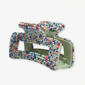 Barrettes à cheveux brodées à la main, perles de verre multicolores, rayures verticales, perles, fabrication indienne, plastique, usage quotidien - Product Image 3