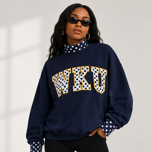 Sweat-shirt surdimensionné personnalisé pour femme, col montant à pois, style rétro universitaire, vêtement de sport graphique - Product Image 4
