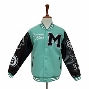 แจ็คเก็ตวาร์ซิตี้สีเทาแบบยูนิเซ็กซ์ Exclusive Motion แขนเสื้อ PU ปักโลโก้ M ด้านหน้า ระบายอากาศได้ดี สไตล์สตรีทแวร์ เหมาะสำหรับใส่ในฤดูใบไม้ร่วง - Product Image 4