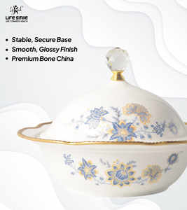 Luxury Bone China Candy Bowl <b>with</b> Floral Design, Gold Accents & Elegant Handle <b>Lid</b> - Product Image 3
