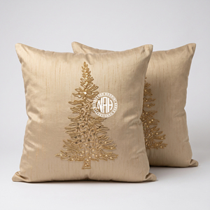 Beige Square Christmas Tree Embroidered Cushion <b>Cover</b> Gold Decorative Throw <b>Pillow</b> <b>Cover</b> Luxury Home Decor - Product Image 1