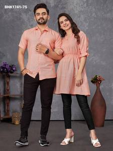 Beautiful Slub Cotton with Solid Short-Sleeve Shirt & Woman's <b>Tunic</b> Combo Collection Online Shopping India Supplier from Surat - Product Image 2