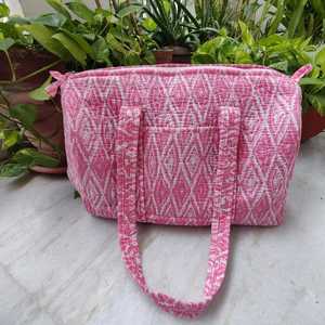 Handmade Large Cotton Patches Duffle <b>Bag</b> Fashionable Zip Quilted Blockprint Fabric Colorful Weekender Travel <b>Bag</b> Two Handles - Product Image 5