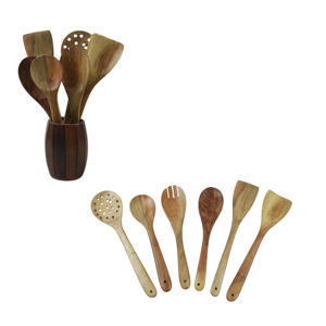 Ensemble d'ustensiles de cuisine en bois d'acacia teck lisse de qualité supérieure, 7 pièces, cuillères en bois de qualité supérieure pour la maison et la cuisine - Product Image 2