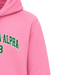 Custom <b>Pink</b> Pullover <b>Hoodie</b> for Women with Embroidered Greek Letter Logo Soft Fleece Casual Sweatshirt Sorority Apparel - Product Image 4