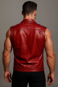 Chaleco de Cuero Genuino Rojo para Hombre, Estilo Biker, Gótico, Steampunk, Hecho a Mano - Product Image 2
