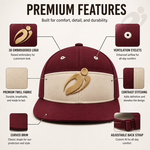 หมวกเบสบอล APICTO SPORTS สีแดงเลือดหมู 6 แผง ปรับขนาดได้ด้วยตัวล็อคแบบ Snapback ระบายอากาศได้ดี - Product Image 6