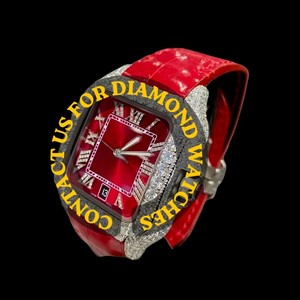 Reloj de Pulsera de Diseño Único con Correa de Cuero Roja, Caja Cuadrada, Esfera con Números Romanos, Colección Hal Iced para Hombre, para Fiestas - Product Image 4