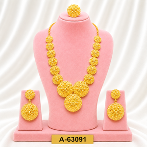 Juego de Joyería Nupcial de Lujo, Chapado en Oro de 24K, con Circonitas, Collar y Aretes Modernos y Tradicionales, A-63088 - Product Image 6
