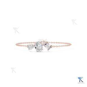 Lab Grown Diamond Three Stone Multi-Cut Filled Oval Cut Chain Bracelet 14K 18K <b>Solid</b> <b>Gold</b> Fine Unisex Luxury Jewelry - Product Image 2