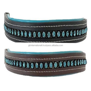 Banda de ceja de caballo de cuero de canal vacío, acolchado suave colorido y cristales de costura de contraste, banda decorativa para ceja de brida para caballo - Product Image 1