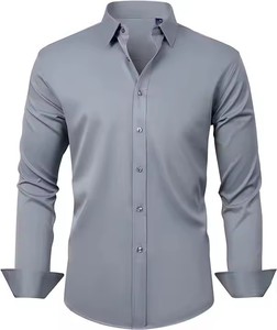 Chemise habillée unie à manches longues pour homme, col rabattu, chemise de travail formelle, manches longues, tissu popeline, pour le printemps - Product Image 3