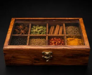 Wooden Spice <b>Box</b> with Glass Lid – 8 Compartment <b>Masala</b> Organizer - Product Image 4