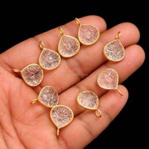 Pendentif fleur en cristal de quartz naturel, charme en argent sterling 925, pierre précieuse sculptée à la main, charme en forme de cœur pour la création de bijoux - Product Image 2