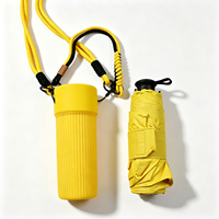 Parapluie de voyage pliable 5 sections 19 pouces, ouverture manuelle, pongé noir UPF50, fibre de verre, léger 207g, sangle, logo personnalisé OEM