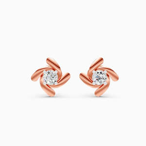 Boucles d'oreilles clous fleuris plaquées rhodium avec sertissage griffe diamant rond, bijoux de mariage classiques pour femme - Product Image 5