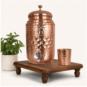 Distributeur d'eau en cuivre pur de style moderne avec robinet, pot Matka ayurvédique martelé artisanal pour le stockage d'eau potable saine - Product Image 2