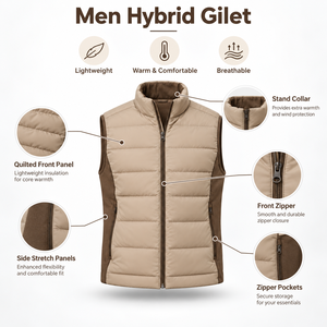 Men Padded Hybrid <b>Gilet</b> Breathable Winter Provides <b>Lightweight</b> Warmth Flexible Movement Practical Comfort Everyday Outdoor - Product Image 6