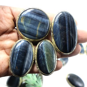 100% naturel bleu oeil de tigre rainuré pendentif Top qualité bleu oeil de tigre laiton rainure prix de gros Lot bleu oeil de tigre macramé - Product Image 2