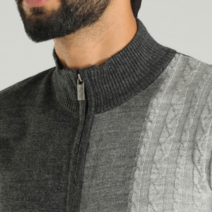 Cardigan tricoté ajusté pour homme, col montant décontracté, fermeture éclair intégrale, en acrylique et laine, idéal pour l'hiver - Product Image 4