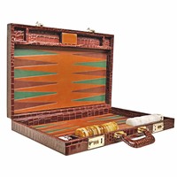 Coffret de Backgammon Pliable de Luxe, Écologique et Durable, Moderne, avec Logo Personnalisé OEM/ODM, Plateau en Cuir de Crocodile Couleur Personnalisée