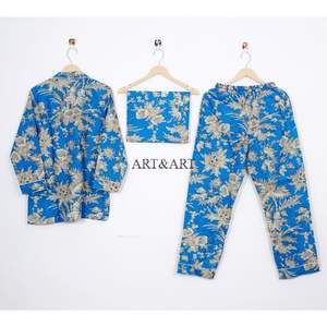 Conjunto de Pijama de Algodón con Diseño Floral Elegante y Sencillo, Estampado a Mano, Ropa de Dormir Transpirable para Mujer, Ligera, para Verano - Product Image 4