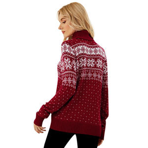 Autumn and Winter New Jacquard Pullover Red High Collar Christmas <b>Sweater</b> and Trade Snowflake Knitted Bottoming - Product Image 6