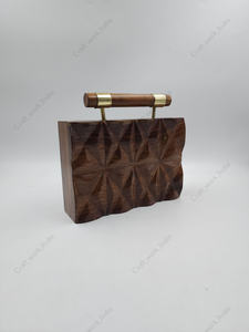 <b>Indian</b> handmade Faceted Geometric Wooden Clutch Handbag with Top Handle Designer Evening Party Wedding Hard Case <b>Bag</b> - Product Image 2