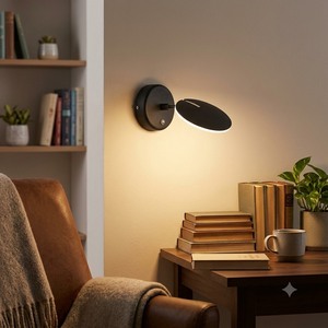 Minimalist Black Plastic Wall Lamp E27 <b>LED</b> 2700K Soft Warm Black & White Round Shade Wall-Mounted Living <b>Room</b> <b>Lighting</b> - Product Image 3