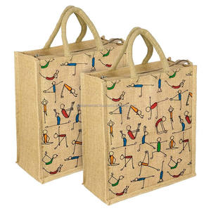 Sac en jute écologique avec poignées et fermeture éclair pour les courses et les cadeaux, sac de shopping en jute naturel avec poches avant, sac de rangement pour vêtements - Product Image 5
