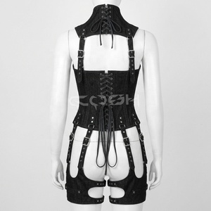 Corset en denim noir de qualité supérieure, style gothique et mode, avec harnais pour le cou et les jambes - Product Image 2