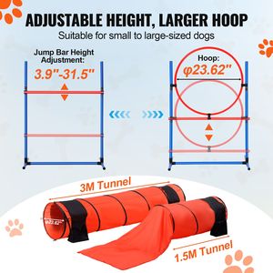 Set di 7 Pezzi per Addestramento Agility Cani: Ostacoli Regolabili, 6 Pali, 2 Tunnel, Anello di Salto, Pause Box, Fischietto - Product Image 4