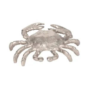 Escultura de Cangrejo de Metal Plateado Hecha a Mano de 7 Pulgadas, Decoración Náutica Costera para Mesa, Hogar, Oficina, Casa de Playa y Regalos - Product Image 4