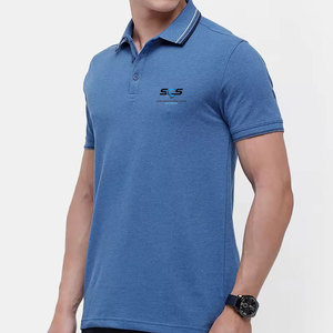 เสื้อโปโลผู้ชายสีน้ำเงิน ผ้าคอตตอนปิเก้ แขนสั้น สไตล์ลำลอง ธุรกิจ ขายส่ง - Product Image 4