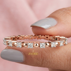 Mixed Shape Lab Diamond 10K GOLD Eternity <b>Ring</b> Round Baguette Wedding Band - Product Image 2